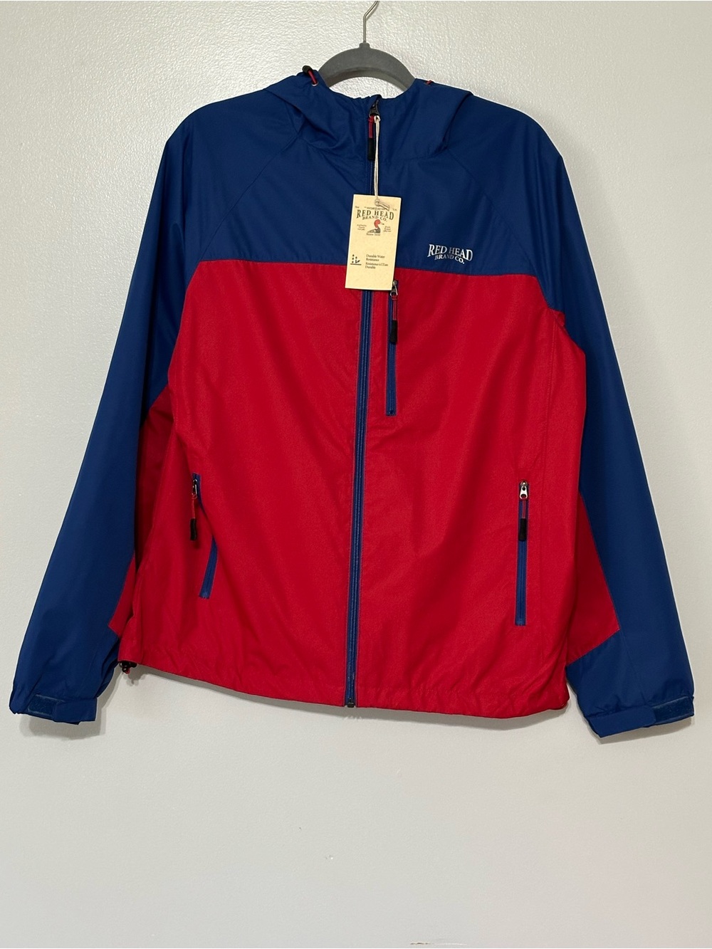 Red Head Brand Co. Men's Blue Red‎ Colorblock Hooded Windbreaker Jacket New